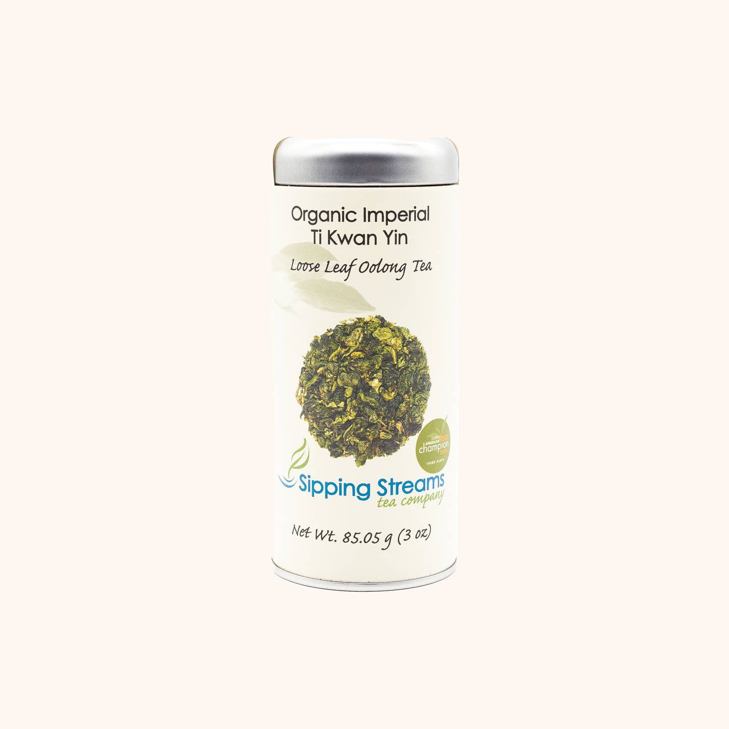 Organic Imperial Ti Kwan Yin by Sipping Streams Tea Company loose leaf oolong tea tin front