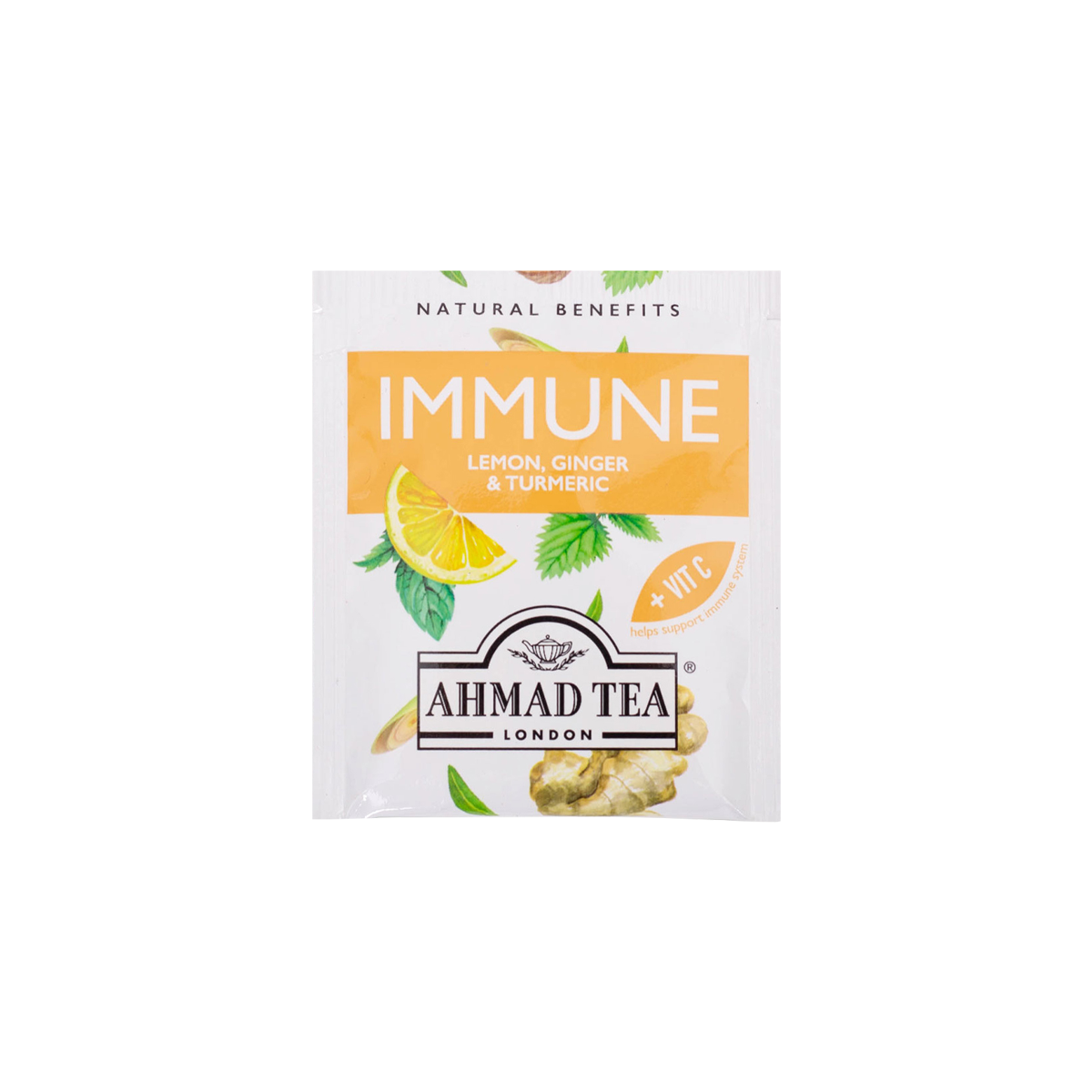 immune tea with lemon, ginger, and turmeric sips by ahmad tea london tea bags