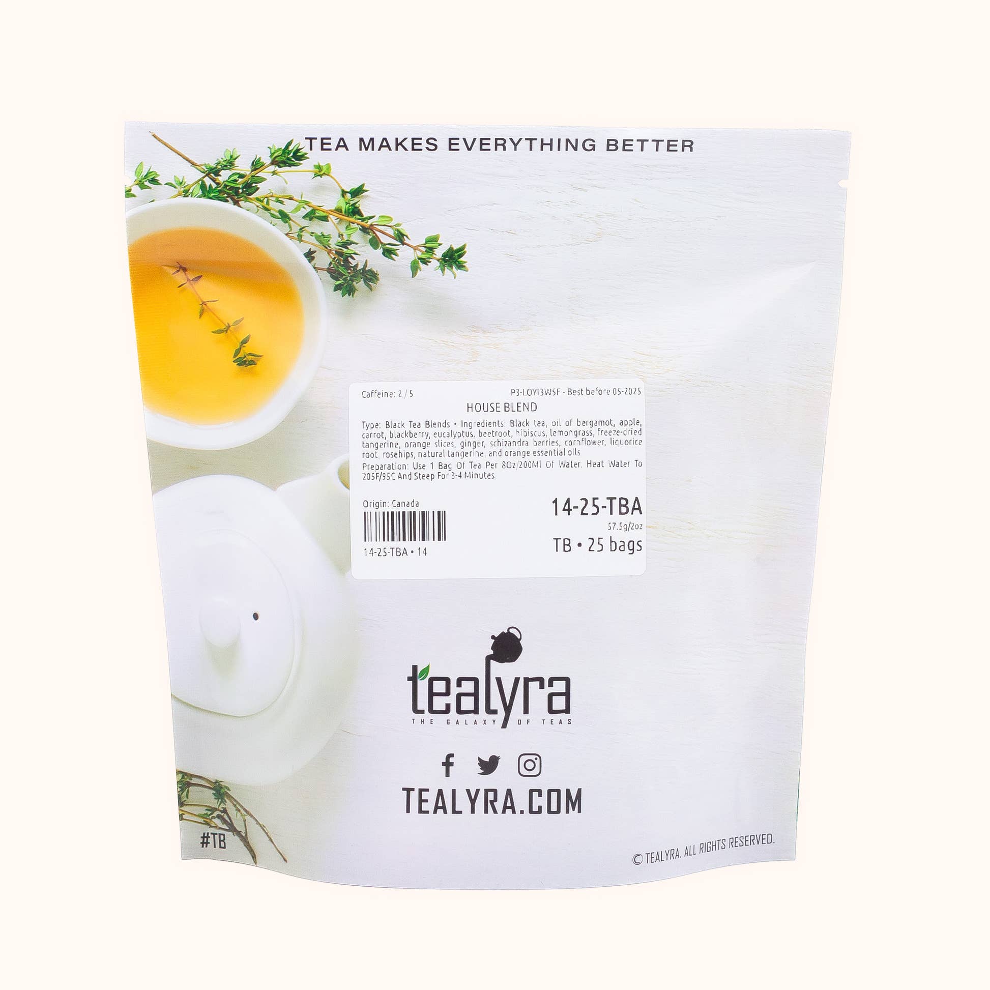 Tealyra's House Blend tea sachet pouch