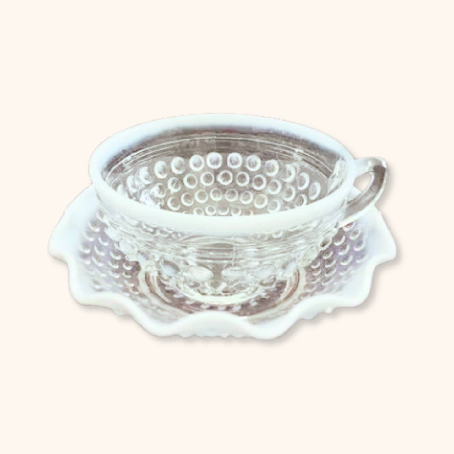 Vintage Moonstone Hobnail Teacup & Saucer