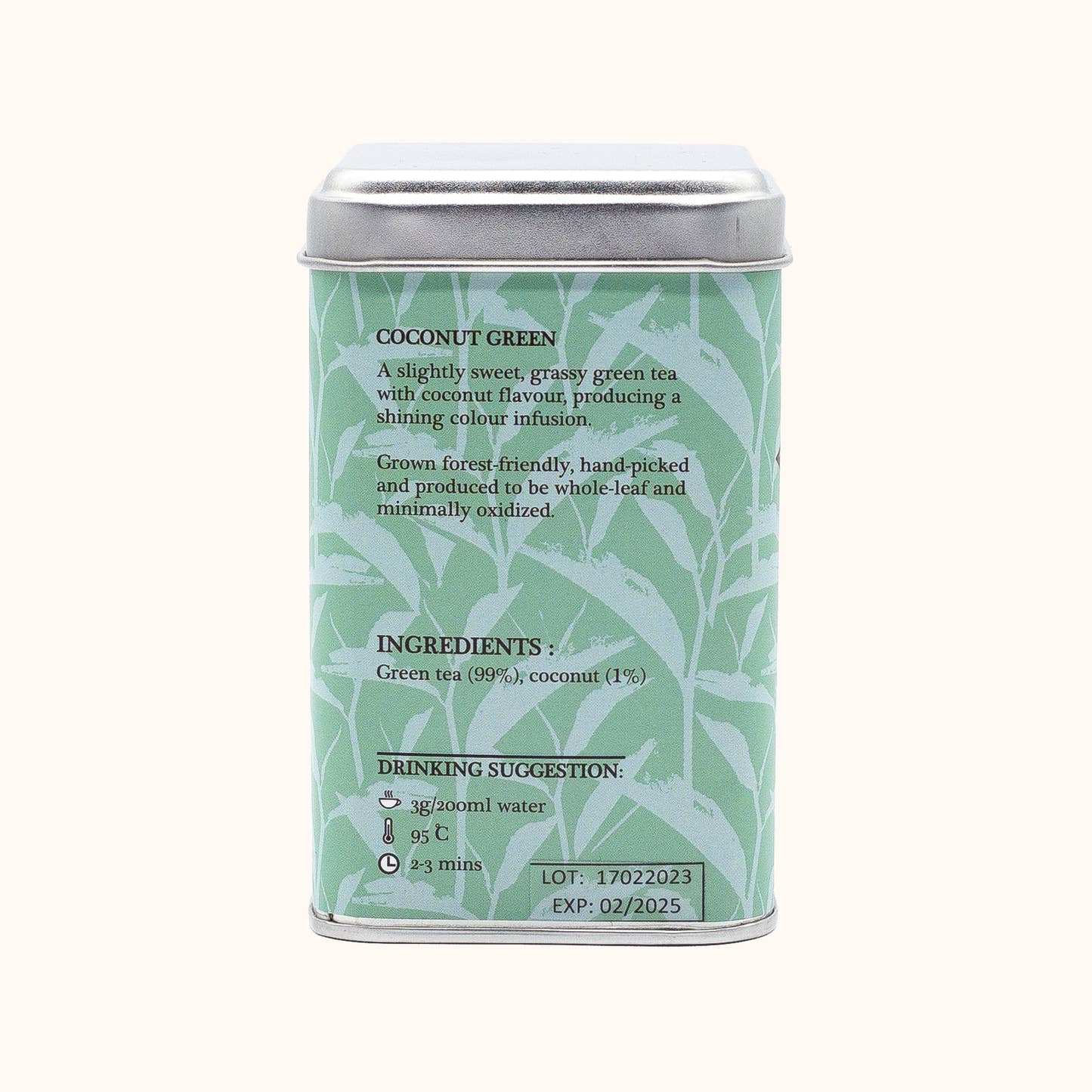Coconut Green loose leaf tea by Monteaco green tea tin