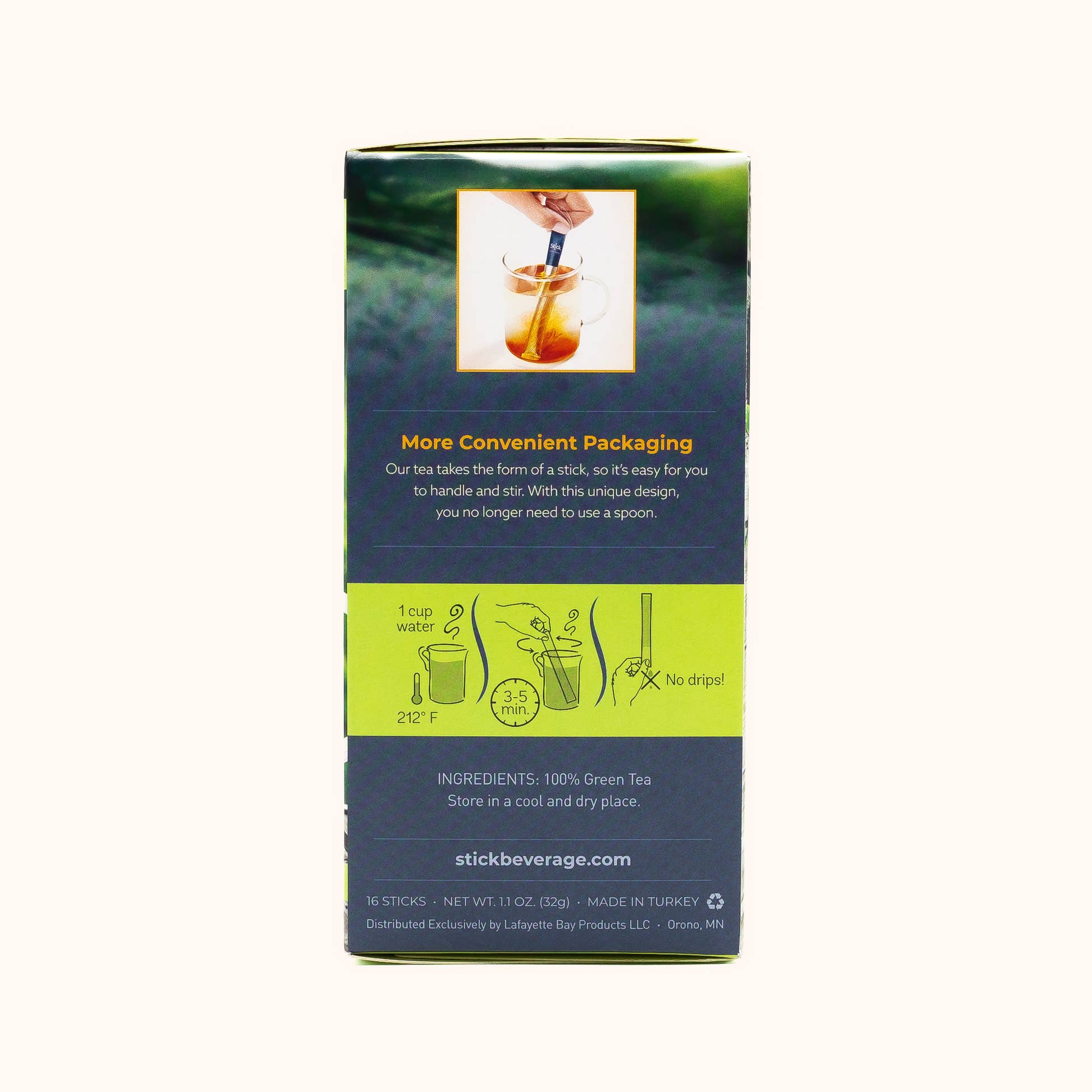 Stick Beverages Green Tea box back with instructions
