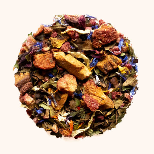 Pomegranatopia by Tiesta Tea loose leaf tea sample circle