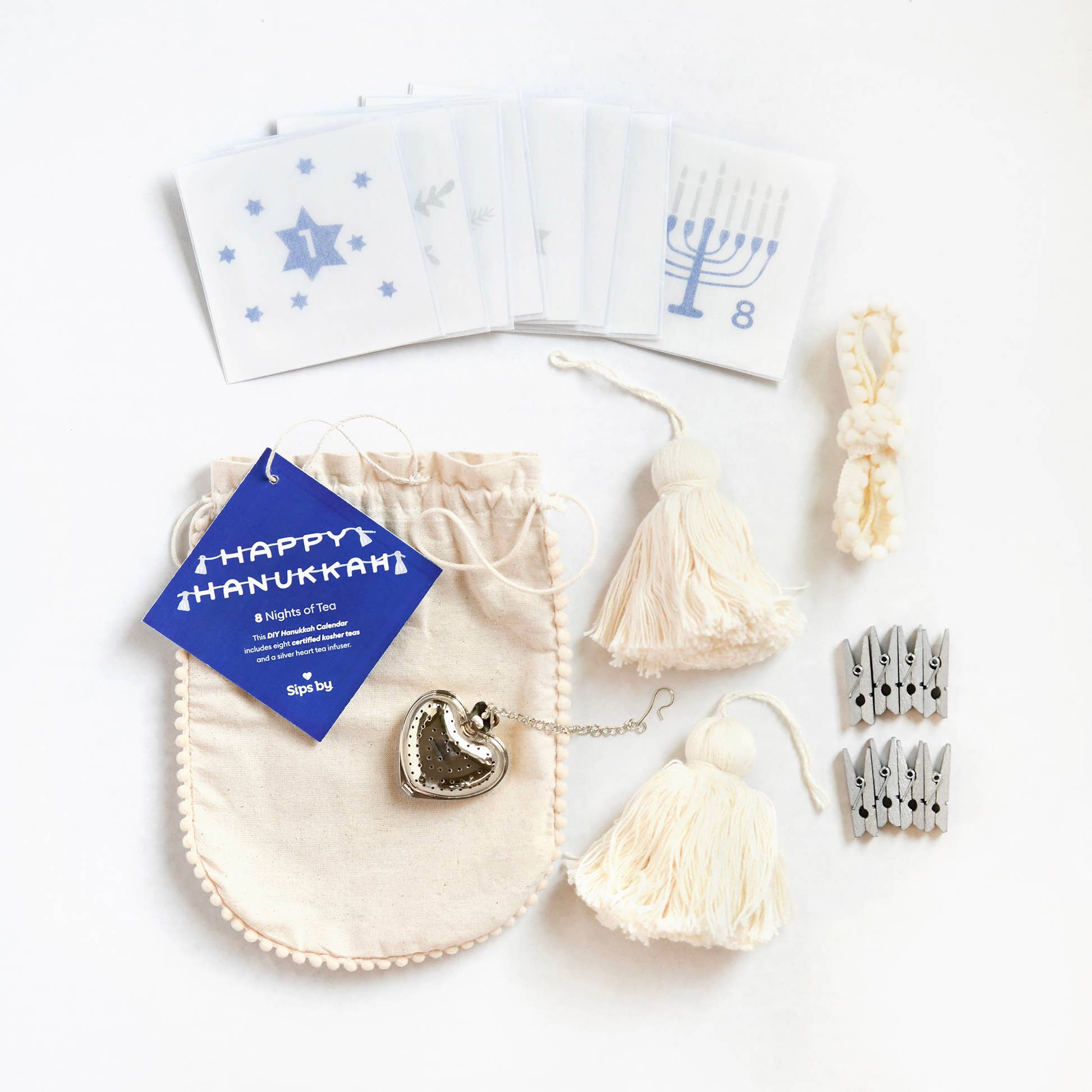 DIY 8 Nights of Tea Hanukkah Calendar kit materials