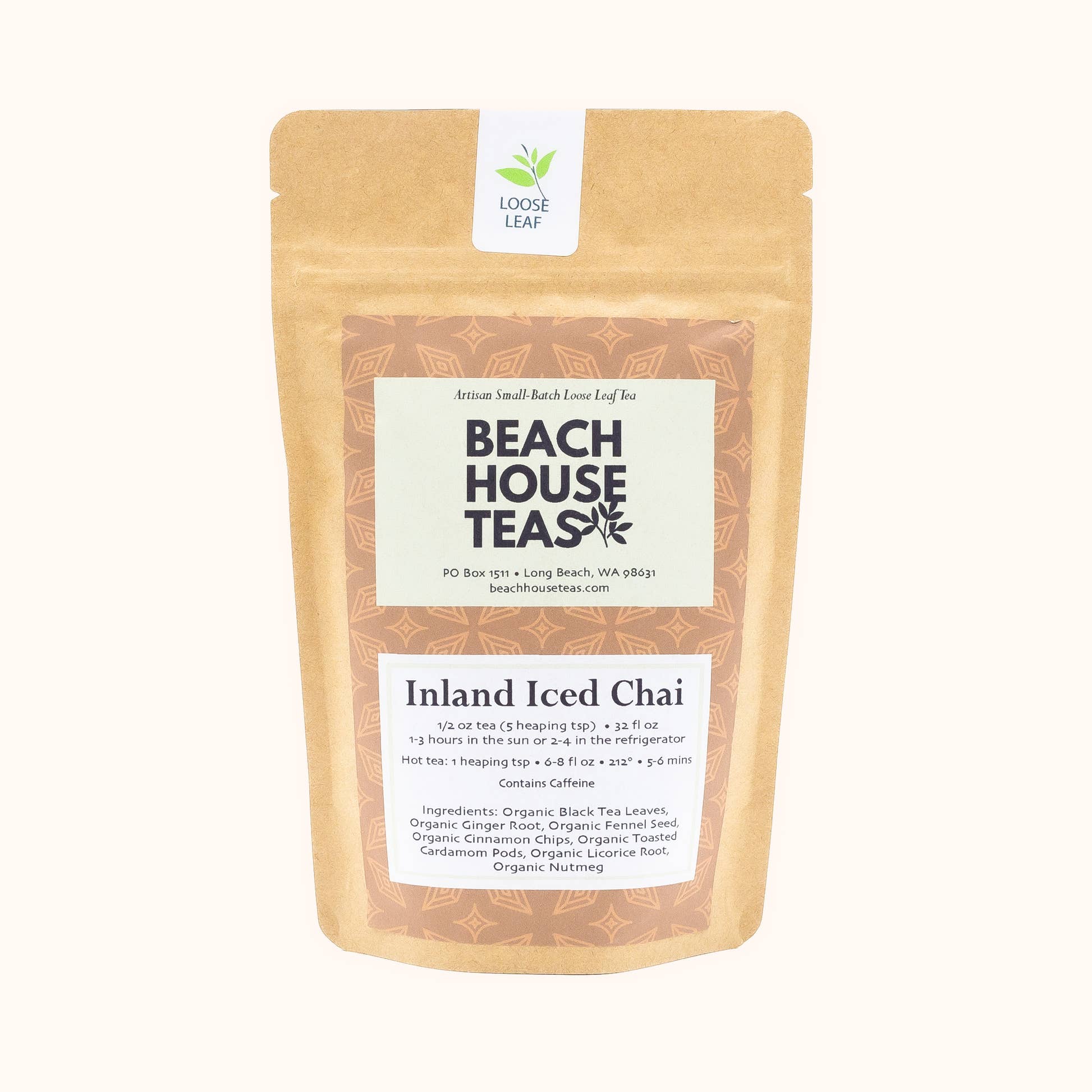 Inland Iced Chai loose leaf tea by Beach House Teas printed kraft pouch