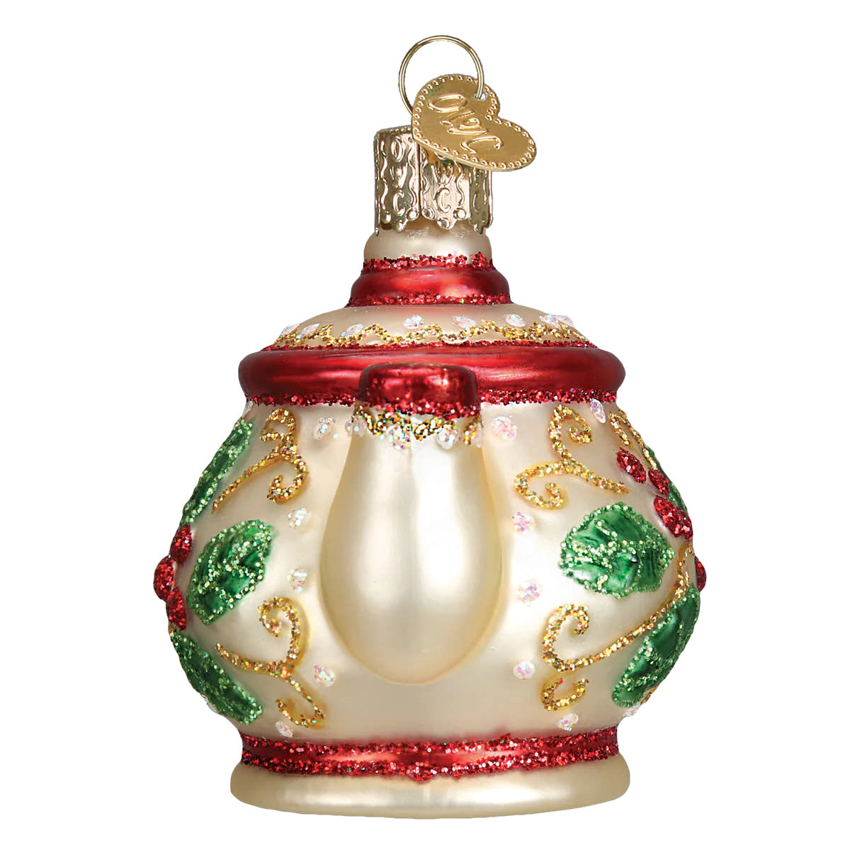 Holly Teapot Glass Ornament by Old World Christmas