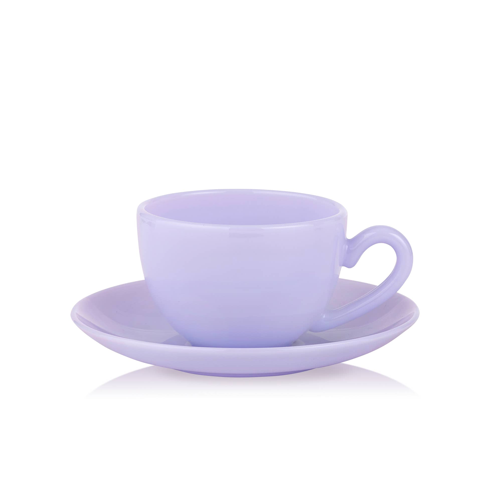 Lucie Kaas Lavender Opal Milk Glass Teacup & Saucer