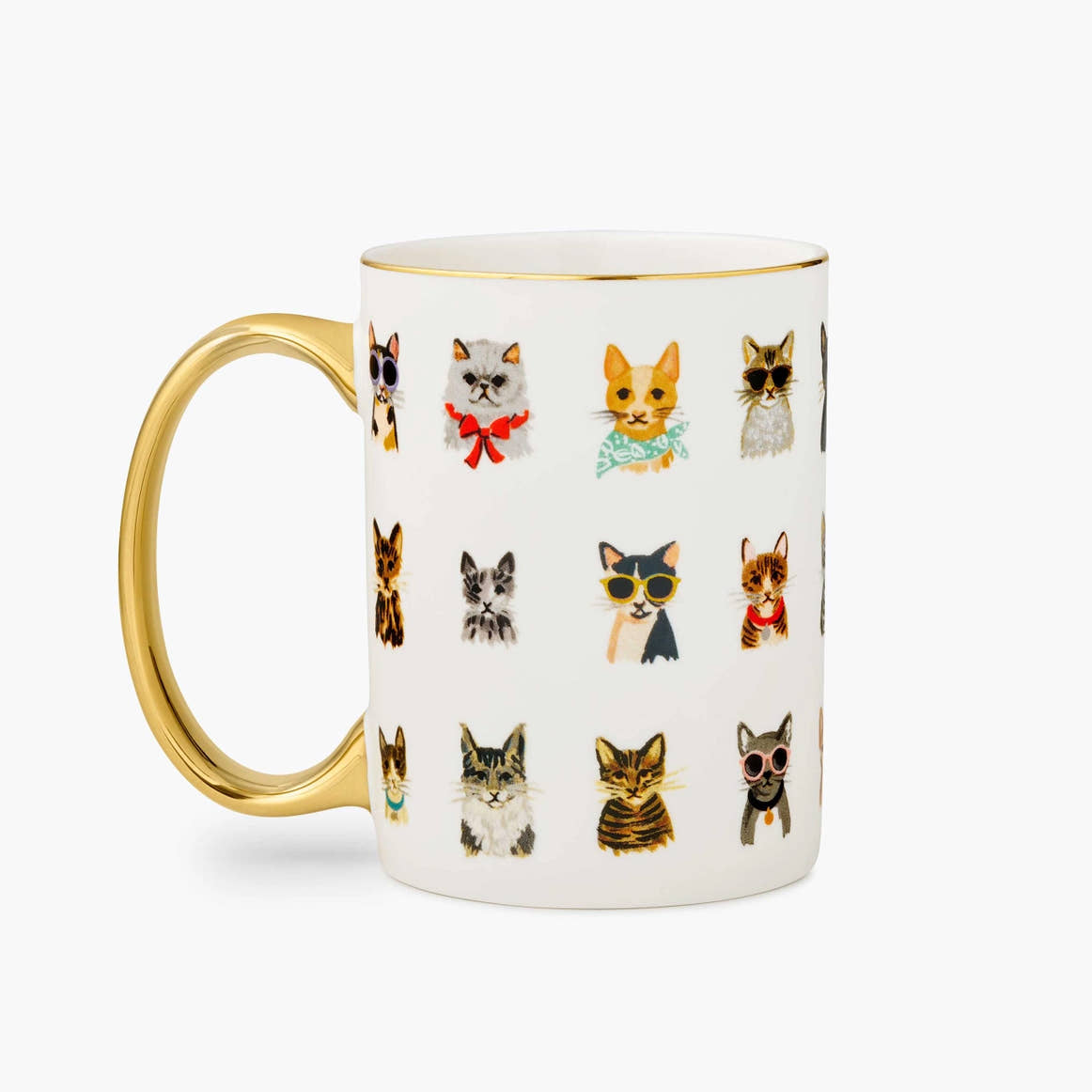 Various Cats Wearing Accessories Porcelain Mug with Gold Handle