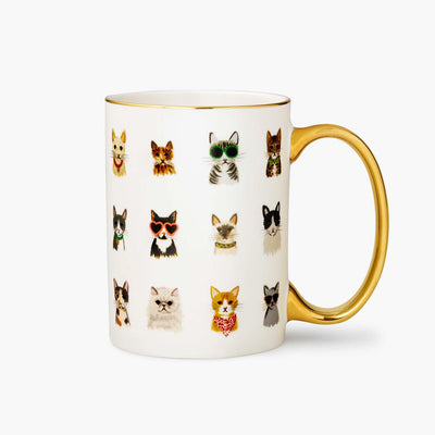 Various Cats Wearing Accessories Porcelain Mug with Gold rim