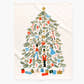 Rifle Paper Co Christmas Tree Tea Towel design with nutcrackers and presents and branches (flat lay)