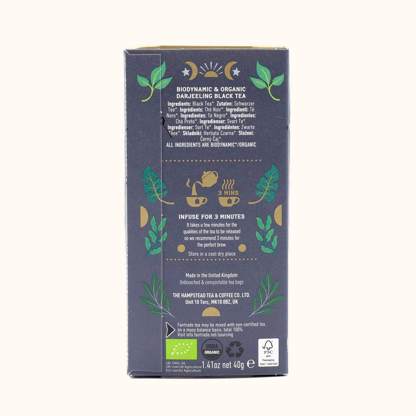 Organic Darjeeling tea bags by Hampstead Organic box back