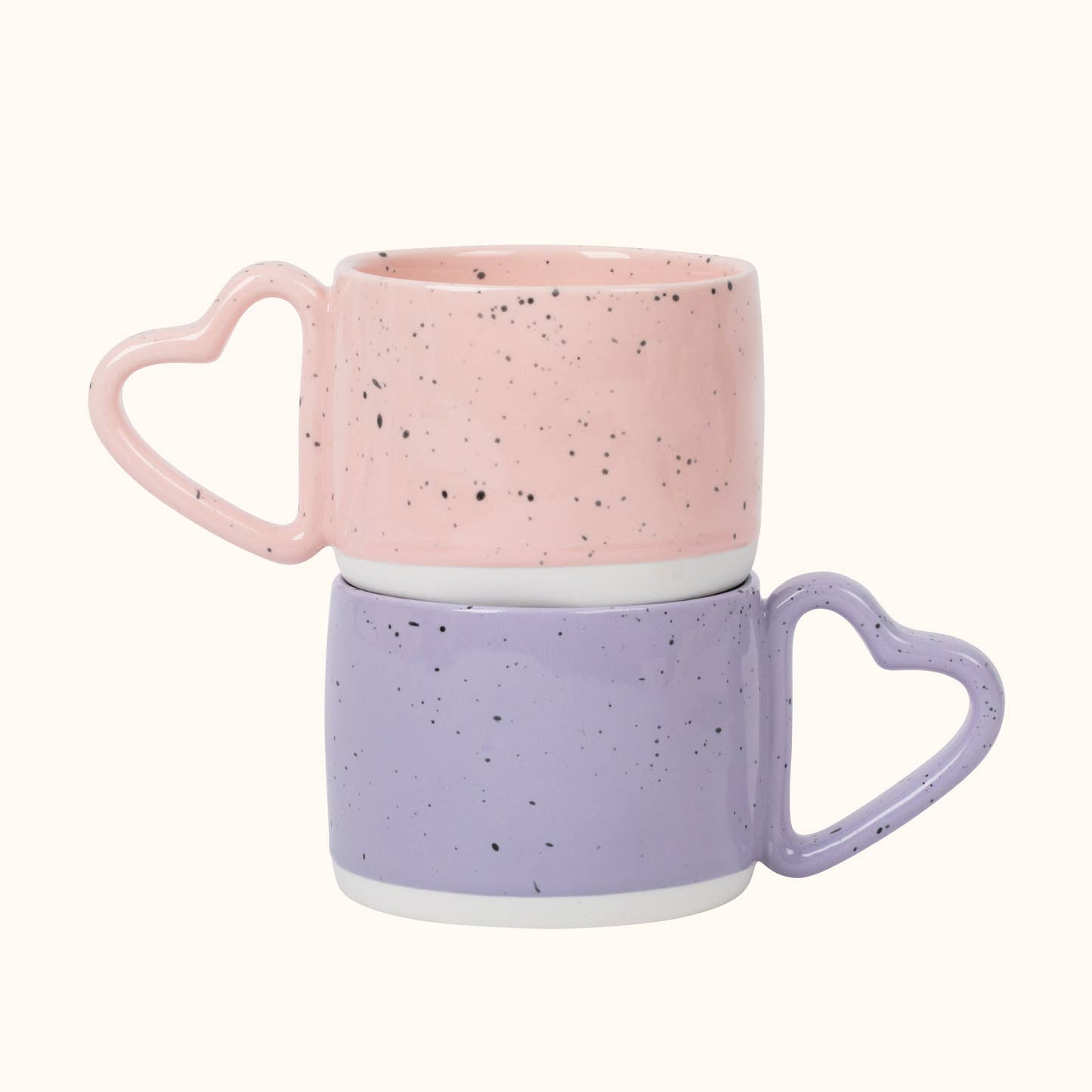 Pink & Purple stacked Heart-Handle Speckled Mug