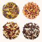 Four loose leaf tea sample circles from the Holiday Tea Collection caffeine-free bundle