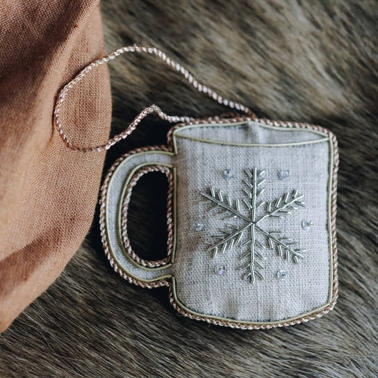 Handmade Snowflake Mug Irish Linen Ornament