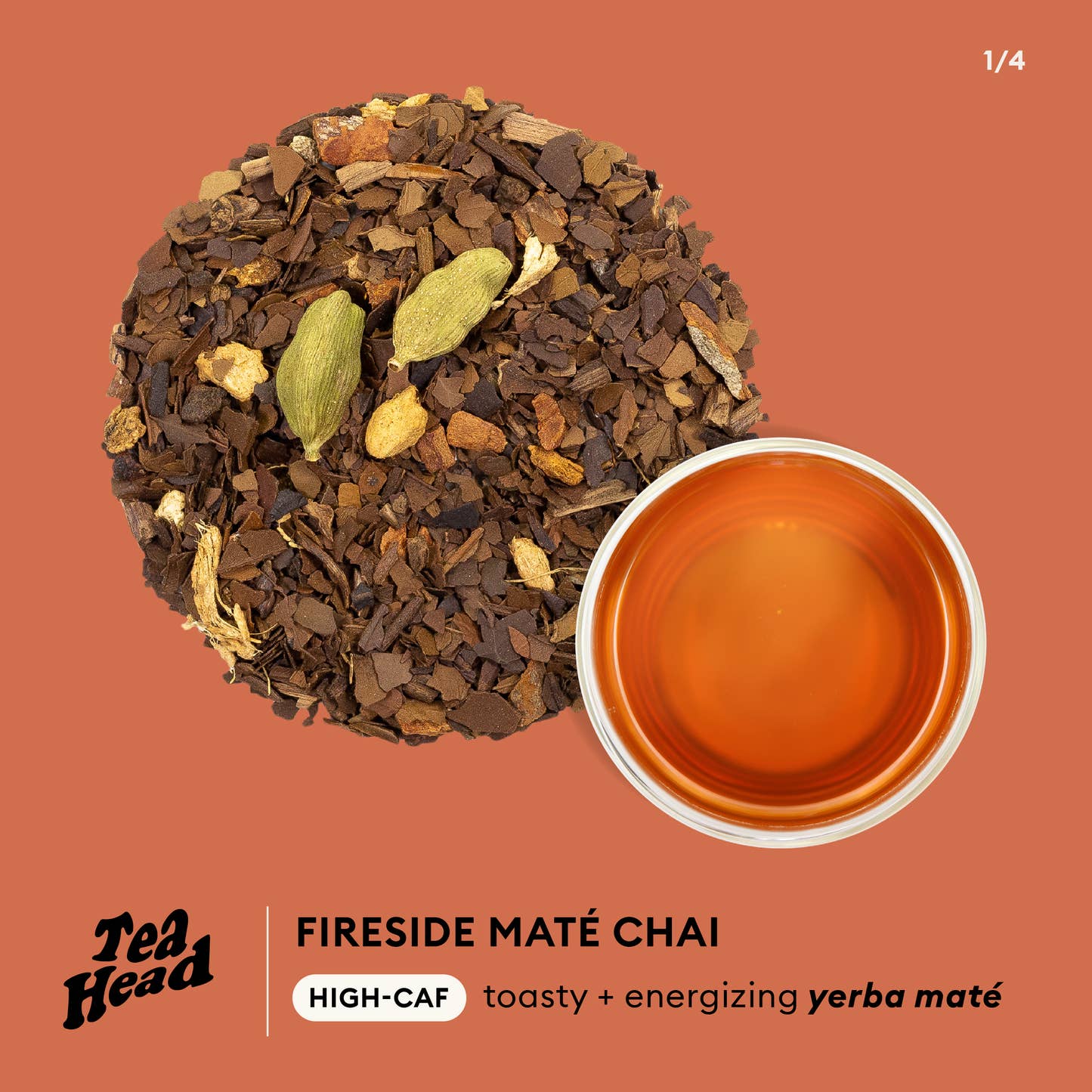 Tea Head - Fireside Maté Chai high-caf, toasty + energizing yerba mate infographic