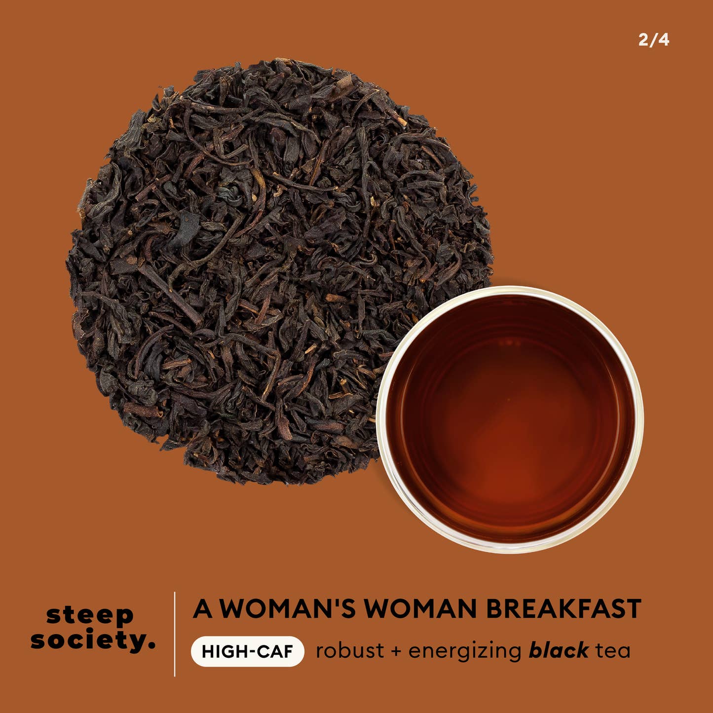 Steep Society - A Woman's Woman Breakfast high-caf, robust + energizing infographic