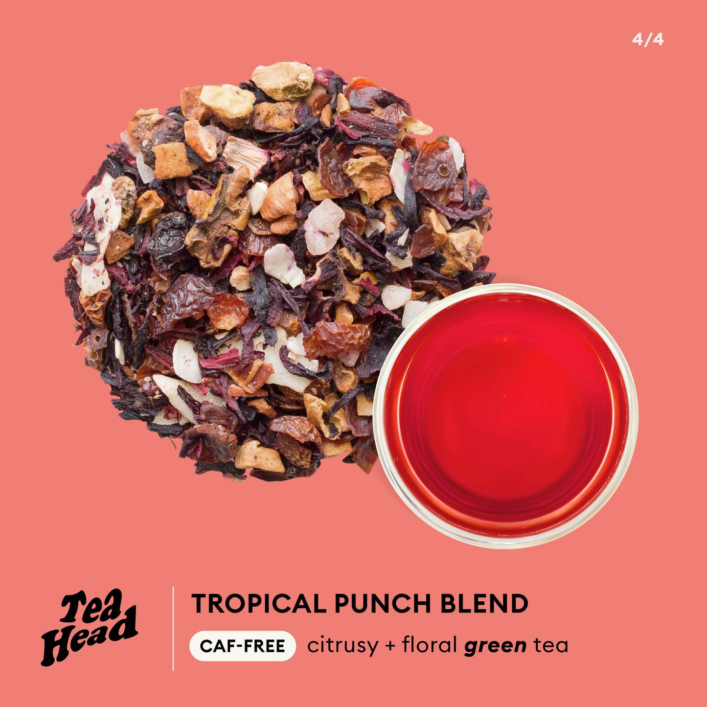 Tropical Punch Blend by Tea Head Infographic - CAF-FREE citrusy + floral green tea