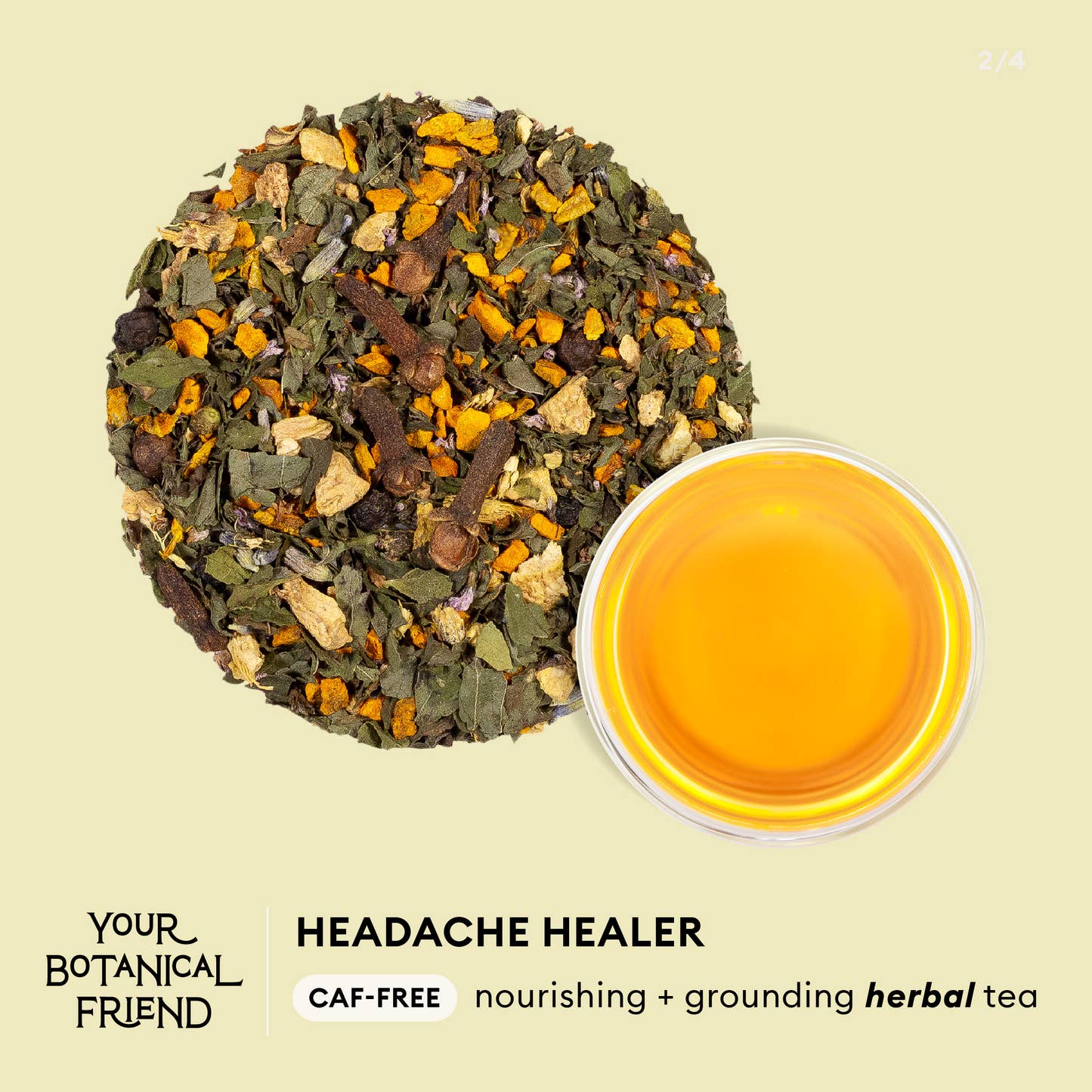 Your Botanical Friend - Headache Healer caf-free, nourishing + grounding infographic