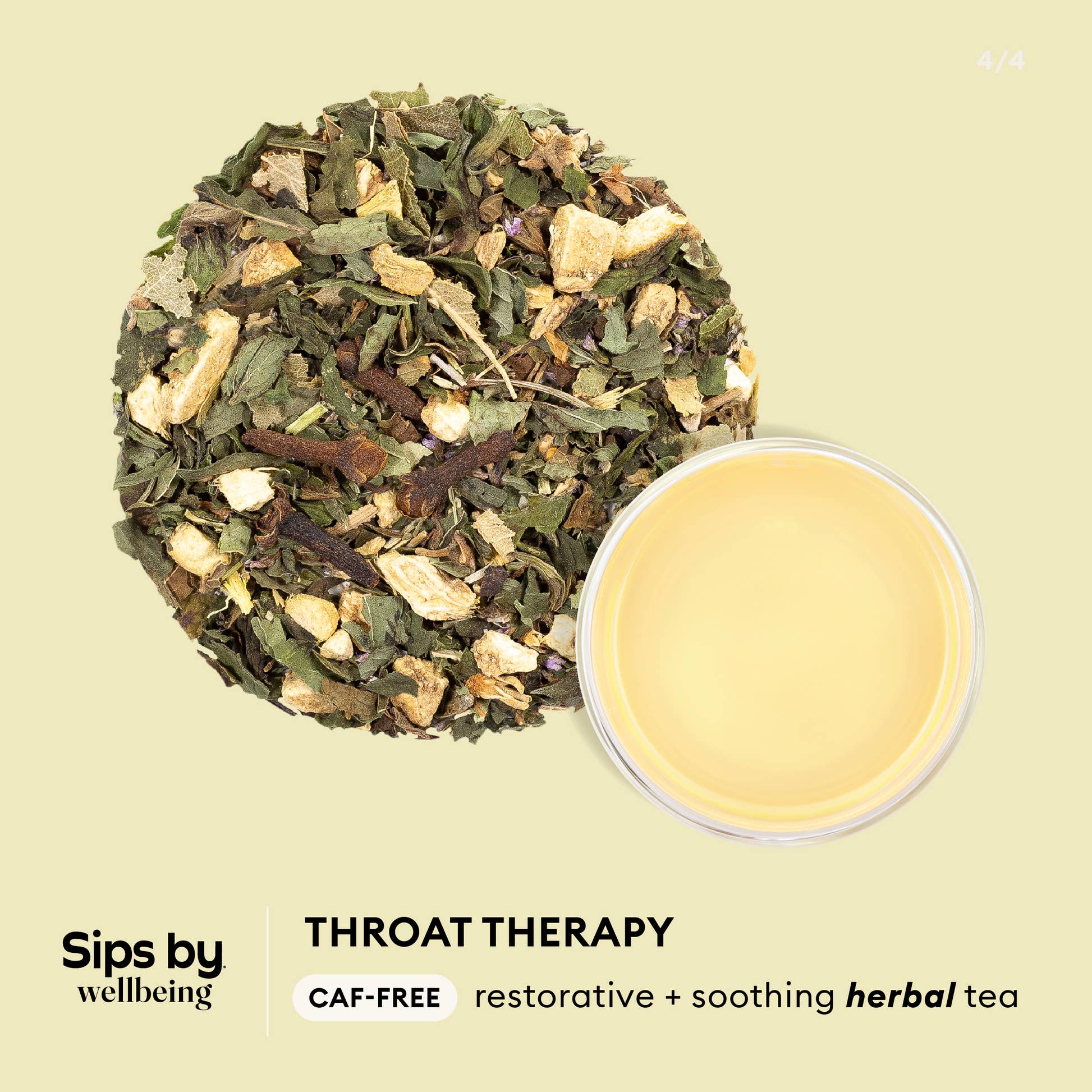 Sips by Wellbeing - Throat Therapy caf-free, restorative + soothing infographic