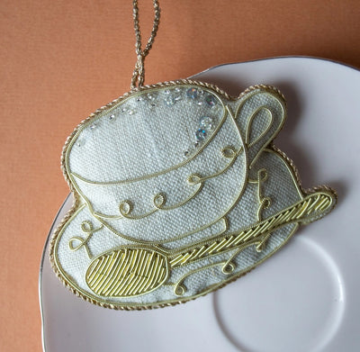 Handmade Teacup Irish Linen Ornament