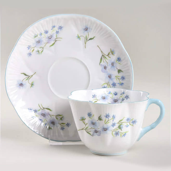 Shelley Vintage Blue Floral Teacup & Saucer