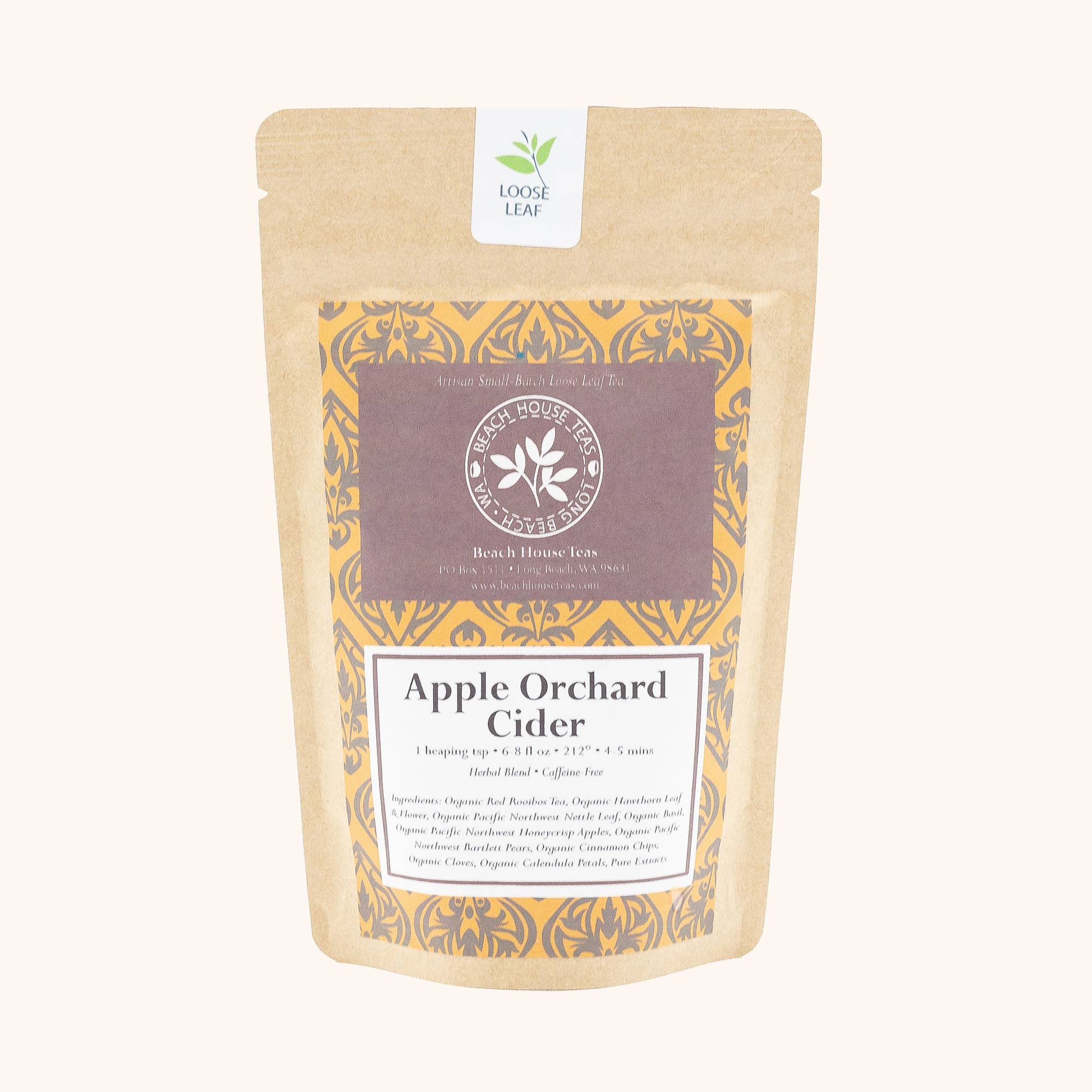 Apple Orchard Cider herbal blend loose leaf tea pouch by Beach House Teas