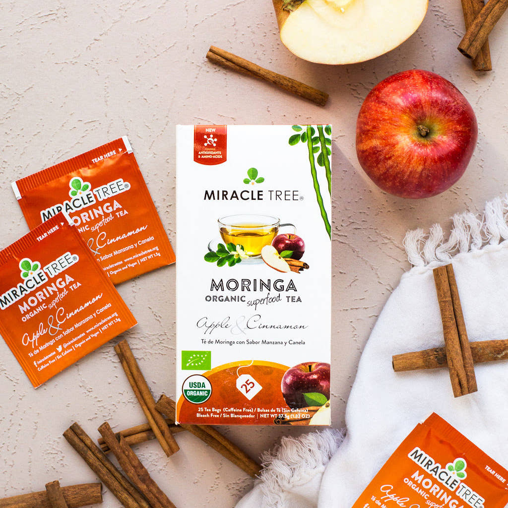 Organic Moringa Herbal Tea - Apple & Cinnamon by Miracle Tree tea bags