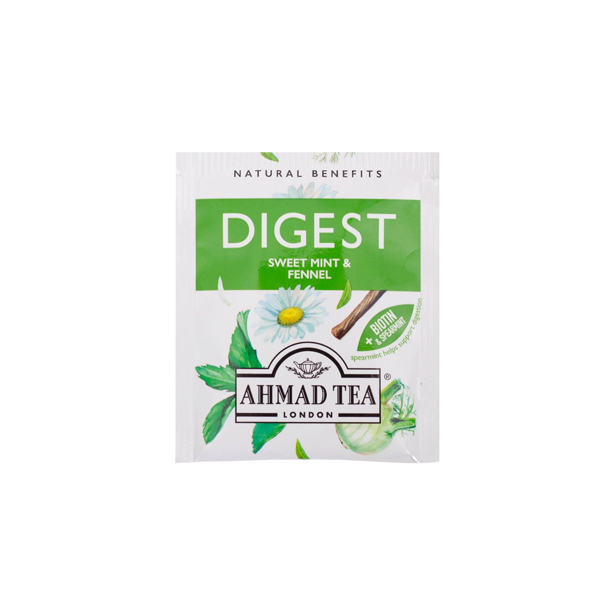 digest sweet, mint and fennel sips by ahmad tea 20 caffeine free tea bags