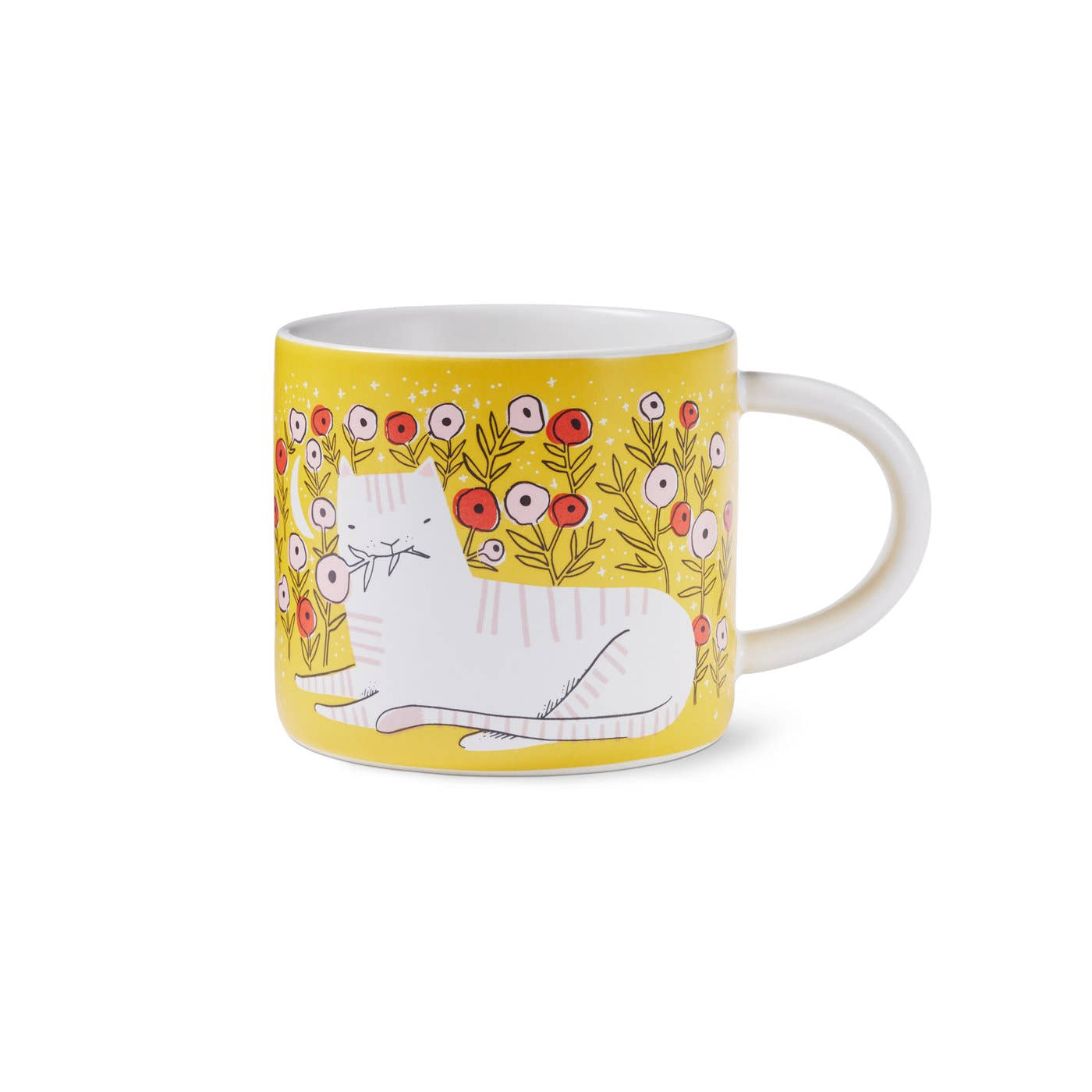 Yellow Illustrated Kittea Mug