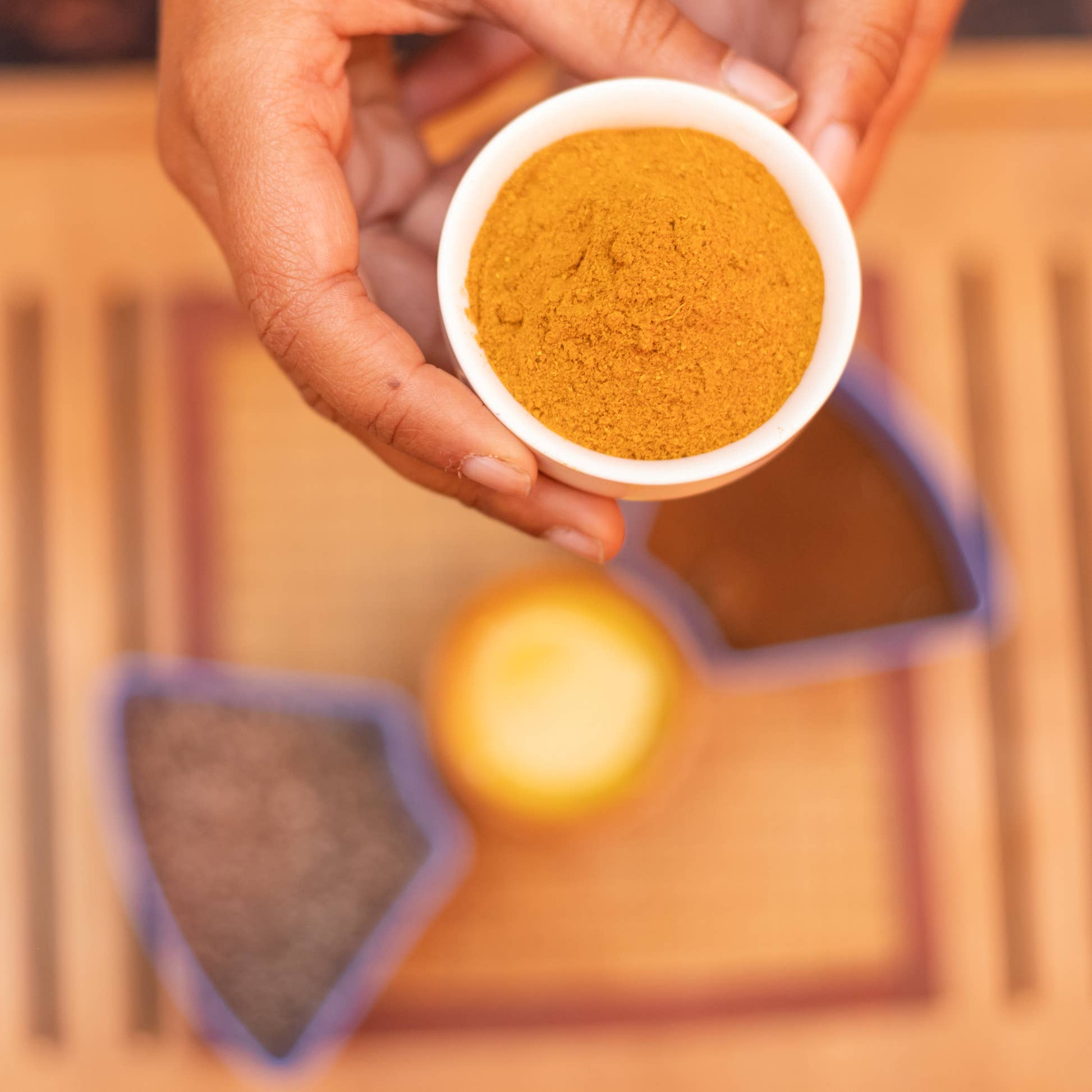 Bowl of Organic Golden Milk turmeric tea powder by Nepal Tea