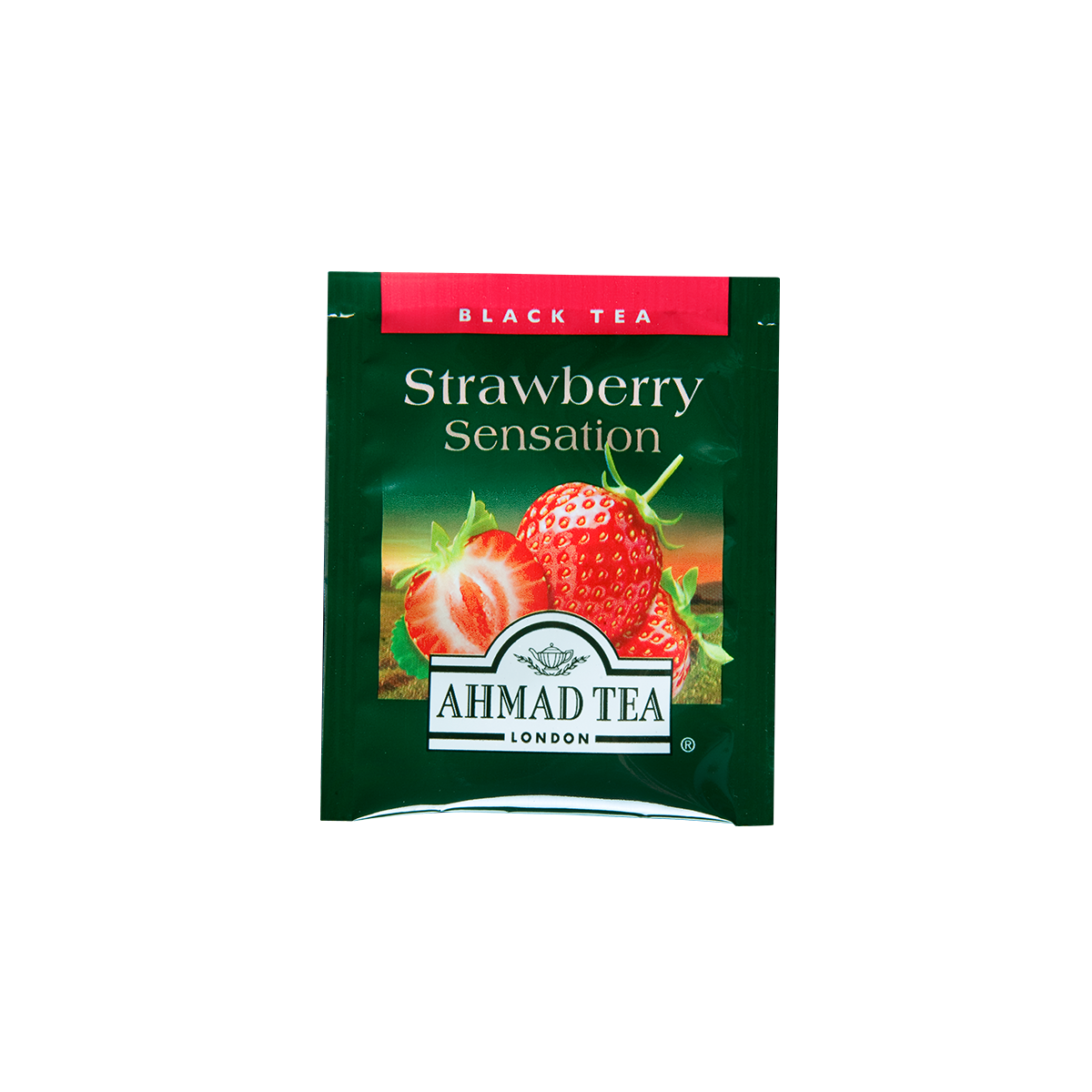 strawberry sensation flavored black tea with fruit pieces sips by ahmad tea london tea bags